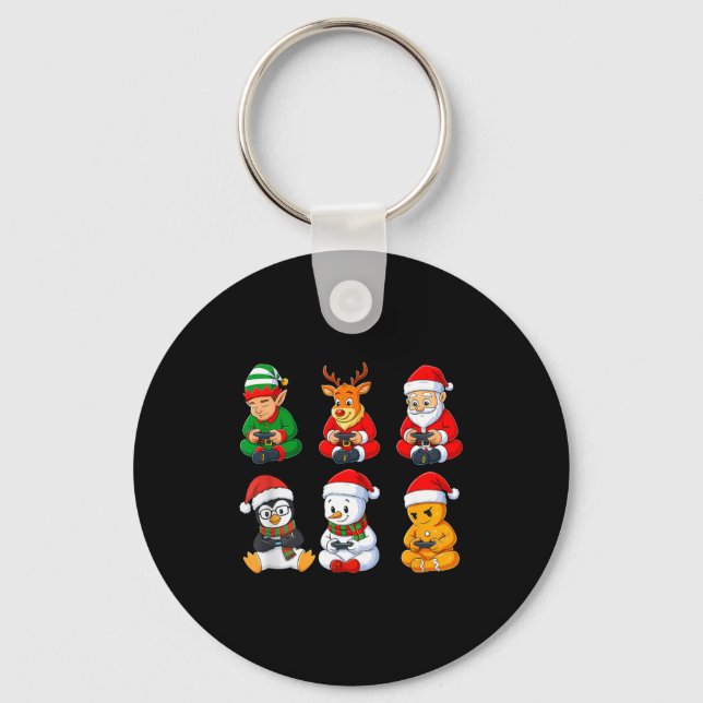 Christmas Gamer Boys Video Games Santa Elf Reindee Key Ring (Front)