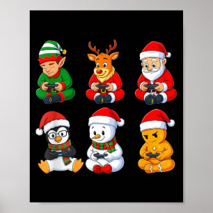 Christmas Gamer Boys Video Games Santa Elf Reindee Poster
