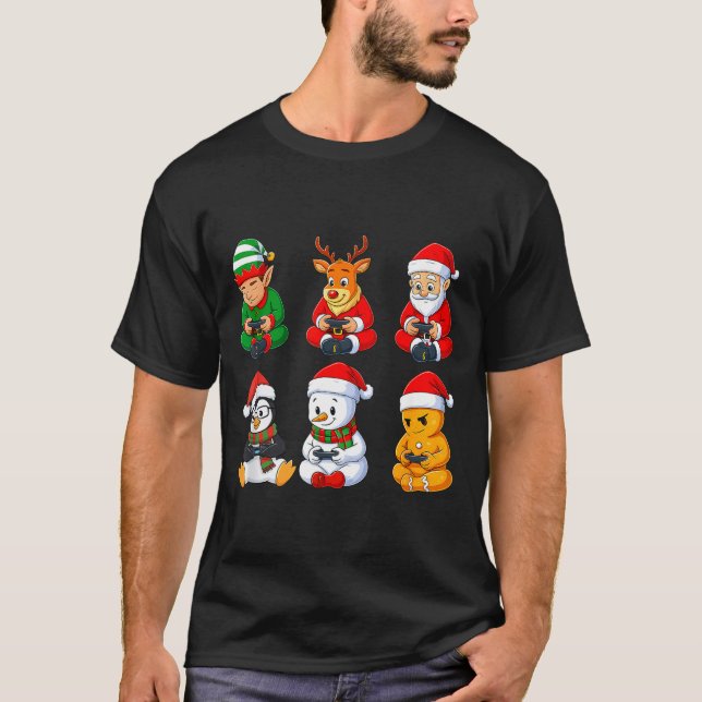 Christmas Gamer Boys Video Games Santa Elf Reindee T-Shirt (Front)