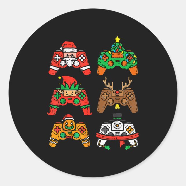 Christmas Gamer Controller Xmas Gaming Men Boys Ki Classic Round Sticker (Front)