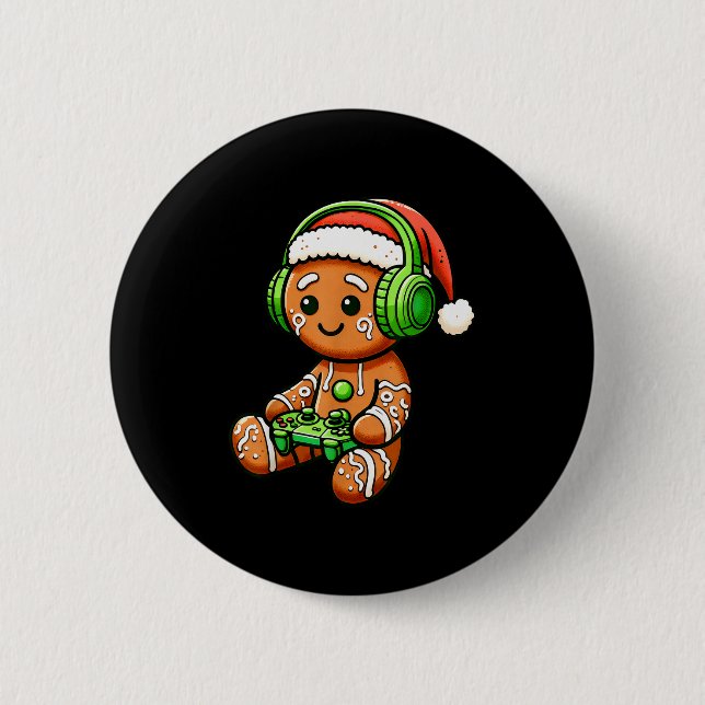 Christmas Gamer Gingerbread Santa Hat Xmas Gaming  6 Cm Round Badge (Front)