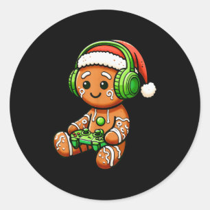 Christmas Gamer Gingerbread Santa Hat Xmas Gaming  Classic Round Sticker