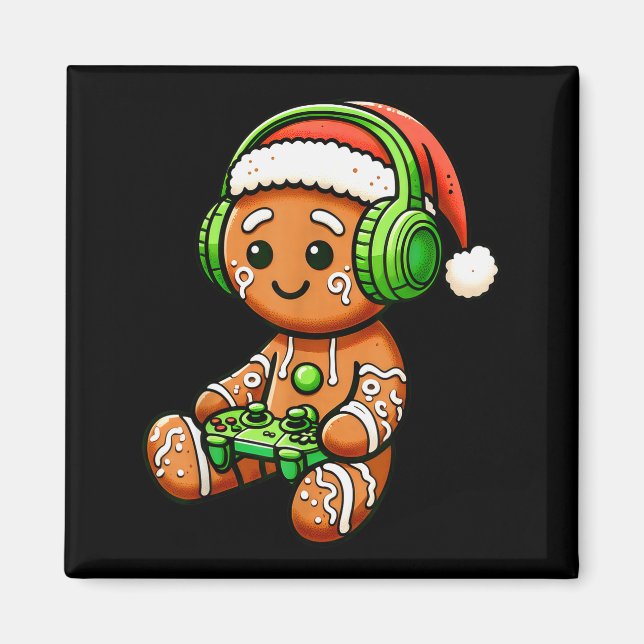 Christmas Gamer Gingerbread Santa Hat Xmas Gaming  Magnet (Front)