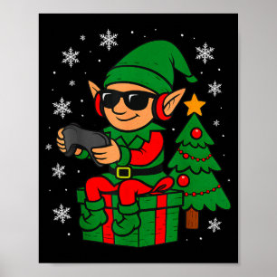 Christmas Gamer Retro Elf Funny Xmas Gaming Boys K Poster