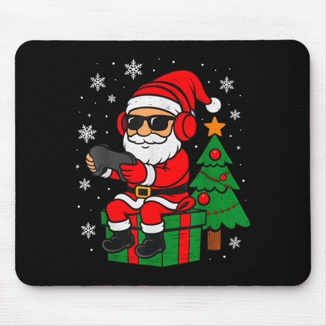 Christmas Gamer Retro Santa Funny Xmas Gaming Men  Mouse Pad (Front)