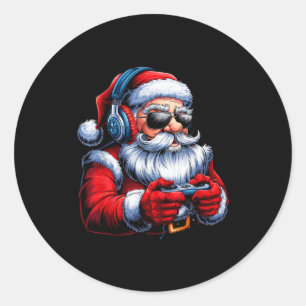 Christmas Gamer Santa Xmas Gaming Men Boys Kids Te Classic Round Sticker