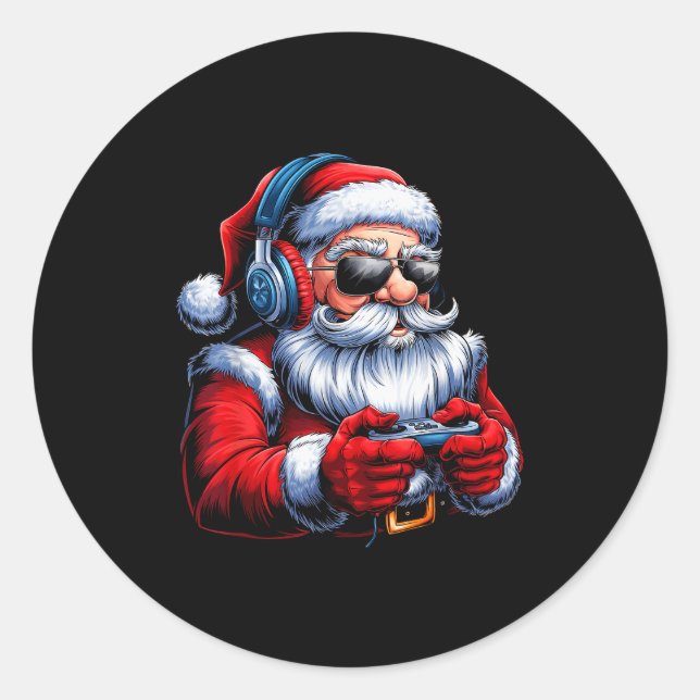 Christmas Gamer Santa Xmas Gaming Men Boys Kids Te Classic Round Sticker (Front)