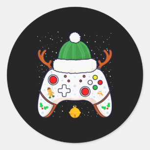 Christmas Gamer Video Game Controller Gamepad  Classic Round Sticker