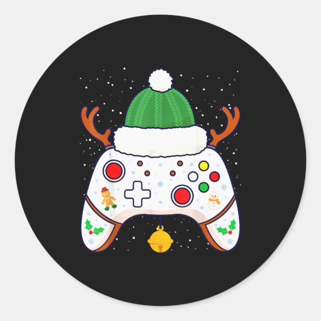 Christmas Gamer Video Game Controller Gamepad  Classic Round Sticker (Front)