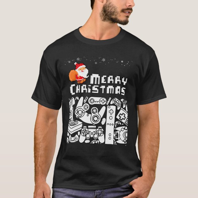 Christmas Gaming Santa Merry Christmas Gamer T-Shirt (Front)
