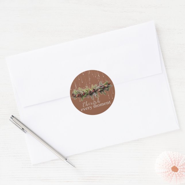 Christmas Garland and Shooting Stars Cherish the Classic Round Sticker (Envelope)