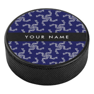Christmas Garland, Blue, Your name, Personalise Hockey Puck