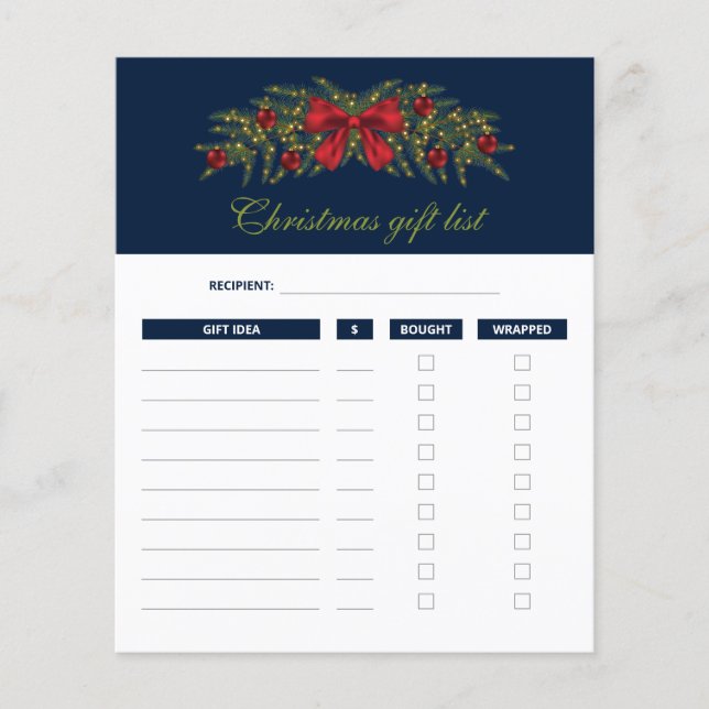 Christmas Garland - Christmas Gift List Plans (Front)