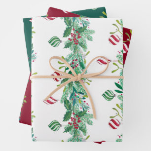Christmas Garland Fir Branches Mistletoe Holly Wrapping Paper Sheet