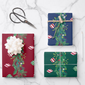 Christmas Garland Fir Branches Mistletoe Holly Wrapping Paper Sheet