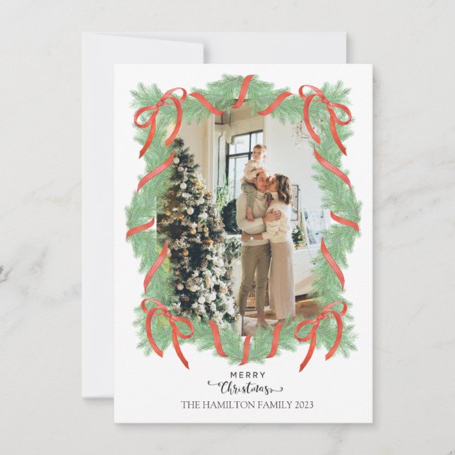 Christmas Garland Frame Message Placeholder Photo  Holiday Card (Front)