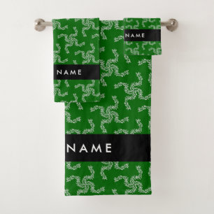 Christmas Garland, Green, Your name, Personalise Bath Towel Set