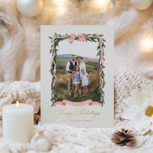 Christmas Garland Photo Foil Holiday Card (Creator Uploaded)