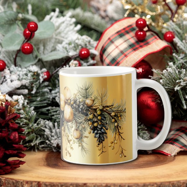 Christmas Garland Pine Cone Branches  Coffee Mug (Christmas Garland Mug Gold and Green)