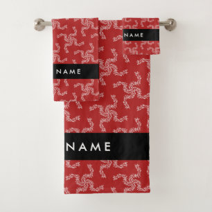 Christmas Garland, Red, Your name, Personalise Bath Towel Set