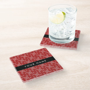 Christmas Garland, Red, Your name, Personalise Glass Coaster