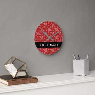 Christmas Garland, Red, Your name, Personalise Round Clock