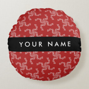 Christmas Garland, Red, Your name, Personalise Round Cushion