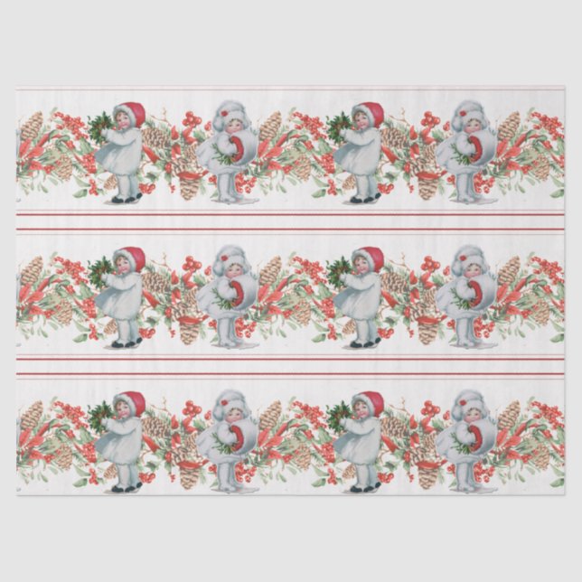 Christmas Garland Vintage Girl Pinecone Berries  Tissue Paper (Front)