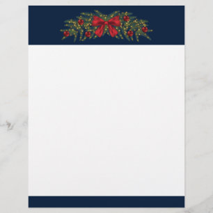 Christmas Garland With A Red Bow And Baubles Custom Letterhead