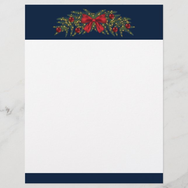 Christmas Garland With A Red Bow And Baubles Custom Letterhead (Front)