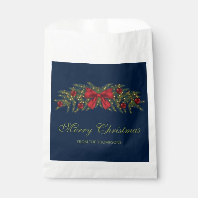 Christmas Garland With A Red Bow And Baubles Favour Bag (Front)