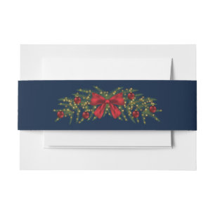 Christmas Garland With A Red Bow And Baubles Invitation Belly Band