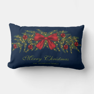 Christmas Garland With A Red Bow And Baubles Lumbar Cushion