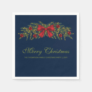 Christmas Garland With A Red Bow And Baubles Napkin