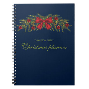 Christmas Garland With A Red Bow And Baubles Notebook