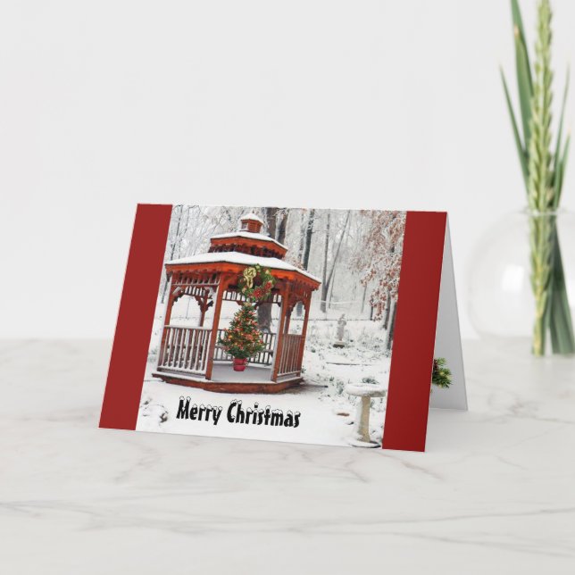 Christmas Gazebo Card, Merry Christmas Horizontal Holiday Card (Front)