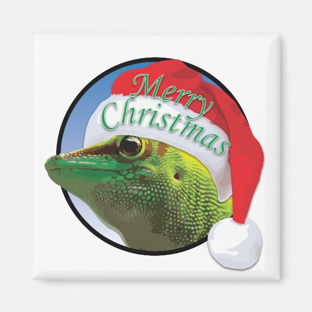Christmas Gecko - 2 Inch Square Magnet (Front)