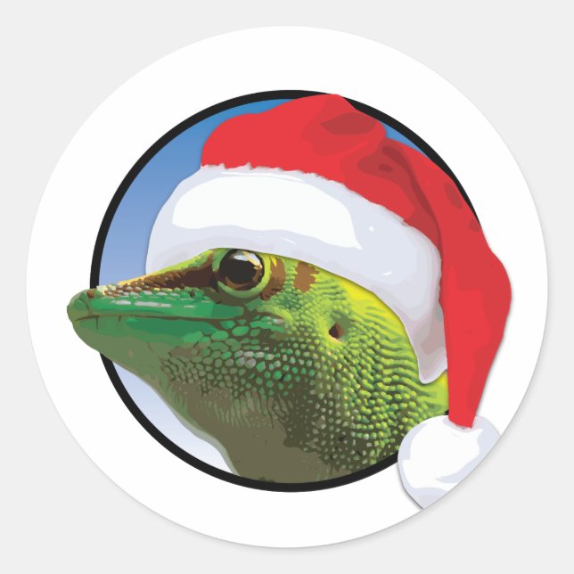 Christmas Gecko - Classic Round Sticker, Glossy Classic Round Sticker (Front)