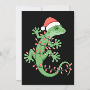 Christmas Gecko Lizard Santa Hat Lights Reptile Invitation