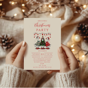 Christmas Geese in Cozy Sweaters Invitation
