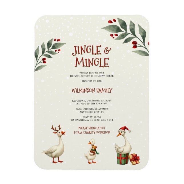  Christmas Geese Jingle Mingle Party Invitation Magnet (Vertical)