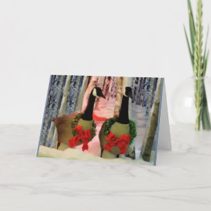 Christmas Geese Wreath Snow Red Bow Card