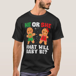 Christmas Gender Reveal Gingerbread Cookie He or S T-Shirt