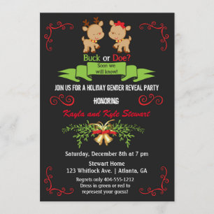 Christmas Gender Reveal Party Buck or Doe Reindeer Invitation