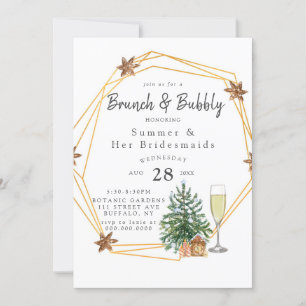 Christmas Geometric Gold Brunch and Bubbly Invitation