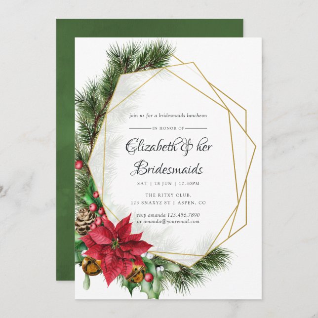 Christmas Geometric Wedding Bridesmaids Luncheon Invitation (Front/Back)