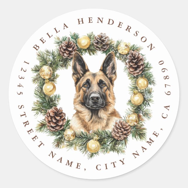 Christmas German Shepard Dog Round Stickers (Front)