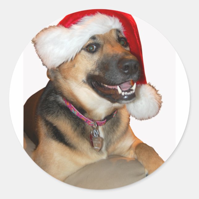Christmas German Shepherd Classic Round Sticker (Front)