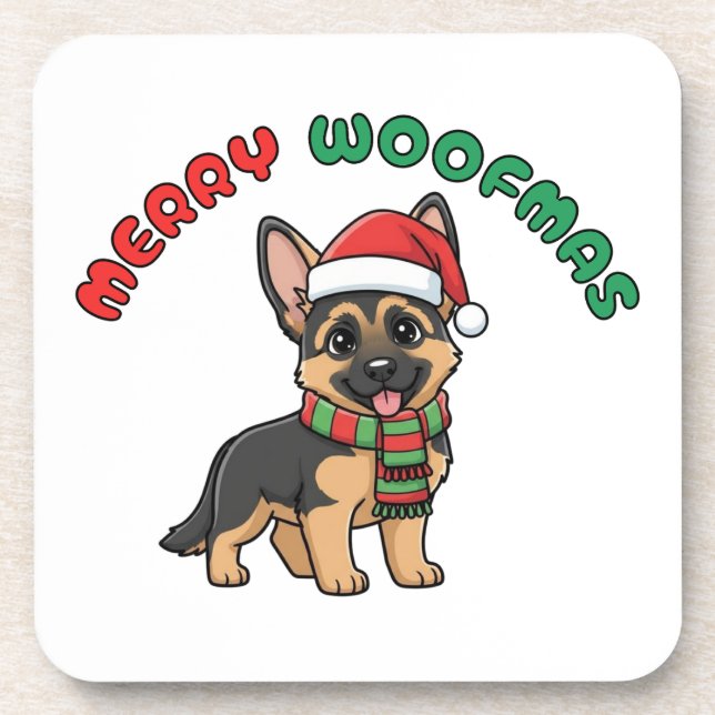 Christmas German Shepherd Coaster: Merry Woofmas Coaster (Front)