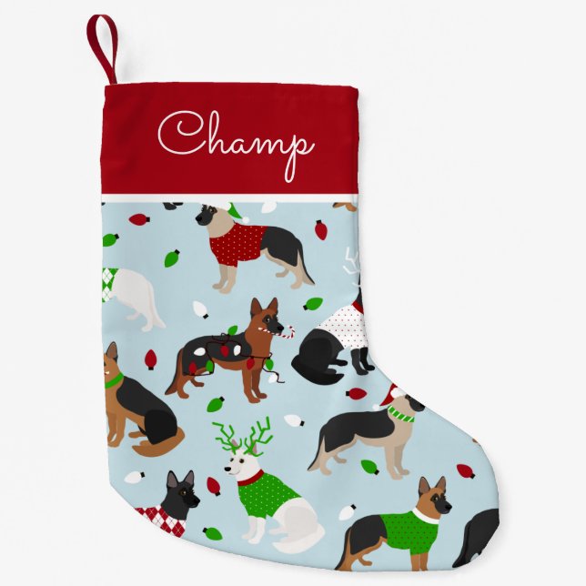 Christmas German Shepherd Custom Name Small Christmas Stocking (Front)